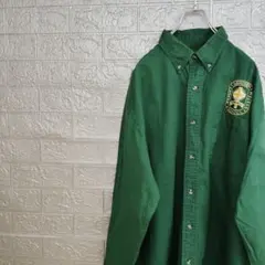 海外製ヴィンテージ古着長袖カレッジシャツ緑L　ボタンダウン