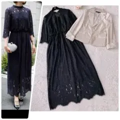 美品✨マザーズドレス　レースワンピース　シャンタンジャケット　セットアップ　M