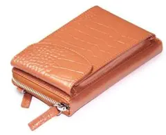 ■新品　送料込み■牛革クロコ型押し　サコッシュ　スマホショルダーウォレット　茶