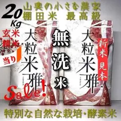 「発ガン性：農薬不使用」酵素米／大粒米　玄米２０キロ　無洗米に精米」のサムネイル