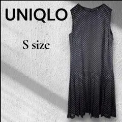 ✨️大人可愛い✨UNIQLO ドット柄 ノースリーブ 裾プリーツ ワンピース S