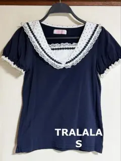 TRALALA 半袖 セーラーカラーカットソー ネイビー Sサイズのサムネイル