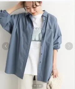 美品 イエナ コットンシルクBIGシャツ ネイビー ブルー 38