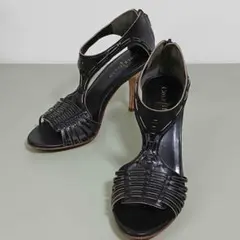 未使用級☆ COLE HAAN 編み込みレザー サンダル ブラック 24cm