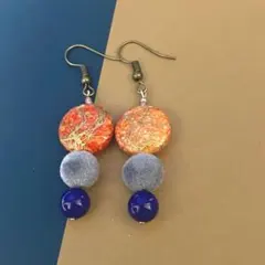 ハンドメイド オレンジ天然石風ピアス