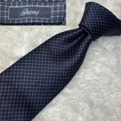 Brioni ネクタイ シルク 格子 チェック 光沢 手触りサラサラ 青系 Brioni ネクタイ シルク 格子 チェック 光沢 手触りサラサラ 青系