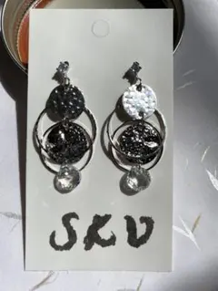 ハンドメイド シルバーメタルクリスタルピアス