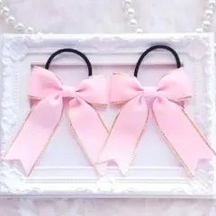 (229) たらりんリボン ヘアゴム♡ ハンドメイド ピンク タレあり