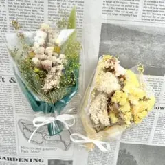 ドライフラワー♡ミニブーケ２点セット♡ダークグリーン×イエロー