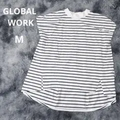 GLOBAL WORK ボーダー フレンチスリーブ 美品 ホワイト M ゆったりのサムネイル