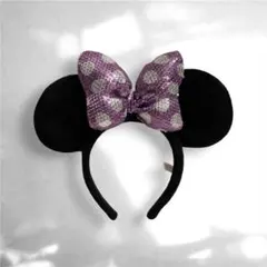 ディズニー ミニー 水玉 ドット リボン カチューシャ 紫 スパンコール