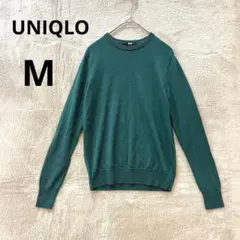 美品 UNIQLO M メリノ クルーネックセーター 丸首 ニット グリーン 緑