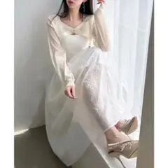 ROYALPARTY ラメ入りノースリニット＆リボンブローチ付シアーボレロsetのサムネイル