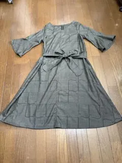 大島紬の七分袖ワンピース(着物リメイク)