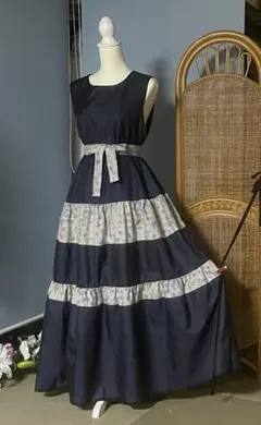 着物リメイク　2段ティアードワンピース　大島紬