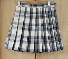 ホワイト・ネイビー チェック 制服風 プリーツスカート