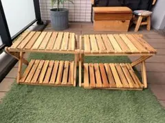 キャプテンスタッグ 木製2段ラック 2個セット（JACK&MARIEバッグ付き）
