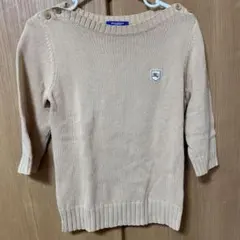 【美品】BURBERRY ５部袖ニット ロゴ刺繍 ベージュ