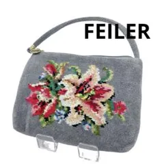 FEILER ポーチ 花柄 刺繍 ミニバッグ グレー系 人気