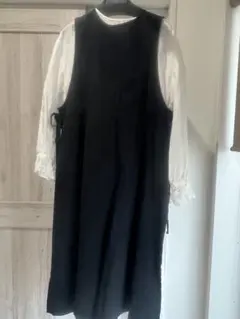 ina ロングジレ　黒 ノースリーブワンピース　エプロンドレス