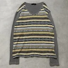 00s vintage Vネックニット 幾何学柄 レイヤード 総柄 레트로 古着