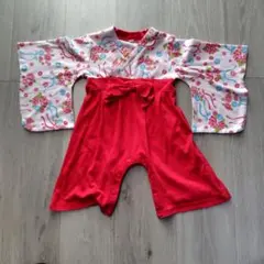 袴花柄リボン付きロンパース 80cm