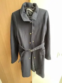 ダークブルー ロングコート ベルト付き