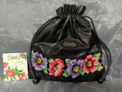 FEILER 花柄刺繍 巾着型ポーチ