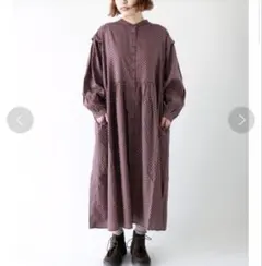 SM2 バンドカラーにクラシカルレトロプリントゆるっとロングギャザーワンピース