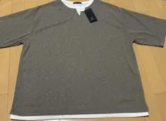 【訳あり】【新品タグ付き】重ね着風Tシャツ 半袖 カーキ 4L アベイル