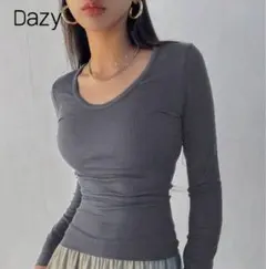 Dazy グレー リブ長袖Tシャツ　shein