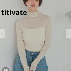titivate 袖コード刺繍ハイネックプルオーバー M アイボリー シアーのサムネイル