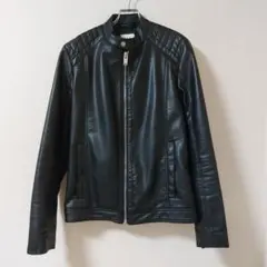 ZARA/ブラック シングルライダースジャケット/Lサイズ/フェイクレザー