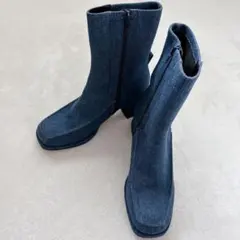 【美品】オリエンタルトラフィック　デニム生地ミドル丈ブーツ　サイズL