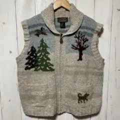 80s 90s エディーバウアー ヴィンテージ 総柄 ジップ ニット ベスト