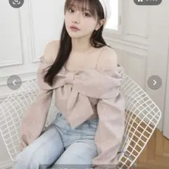 リボンオフショルロングスリーブトップス