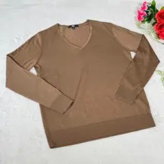 ☆良品☆【UNIQLO】薄手 長袖 Ｖネック ニット ＸＬ 茶