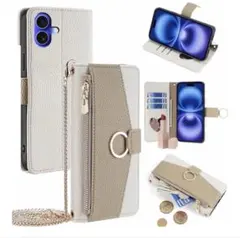 新品iphone14ケース おしゃれ 手帳型 財布 斜めがけ スマホケース 白