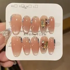 グラデーションネイルチップセット S/M マグネット　ピンク　ストーン付き