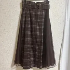 イング　INGNI チェック　チュール　プリーツスカート ブラウン　ベルト付き
