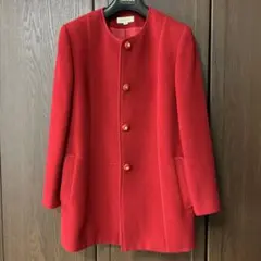 Yves Saint Laurentノーカラージャケット M 赤金ボタンウール - メルカリ