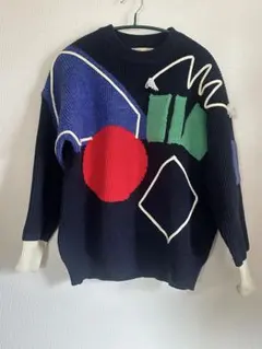 vintage 幾何学模様 リブ編みセーター 長袖