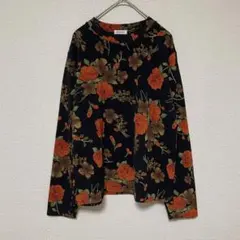 r269 ONORES トップス 花柄 バラ 総柄 伸縮性 肩パッド オシャレ