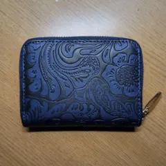 ダークブルー エンボス加工 ミニ財布