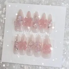 ネイルチップ オーダー ワンホン 韓国 バラ 蝶々 チーク 量産型 フレンチ