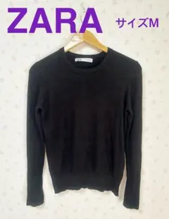 ZARA ザラ　ブラック 黒　レディース長袖ニット M ゴールドボタン