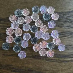 ネイルパーツ 薔薇 オーロラ クリア ブラック 3D　37個