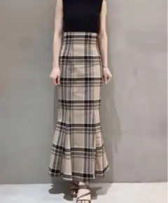 snidel ハイウエストタイトヘムフレアチェックスカート 0サイズ