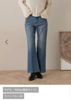 LOWRYSFARMストレッチデニムフレアパンツ Lサイズ ライトブルー