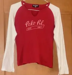 ポロジーンズラルフローレンロゴ長袖Tシャツトップス赤レッド白ホワイト150美品